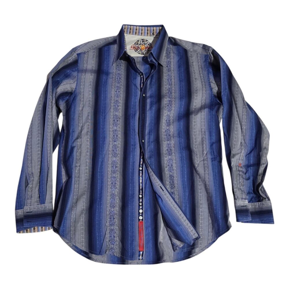 Robert Graham Knowledge Wisdom Truth Blue Long Sleeve Button XL Shirt Flip Cuff